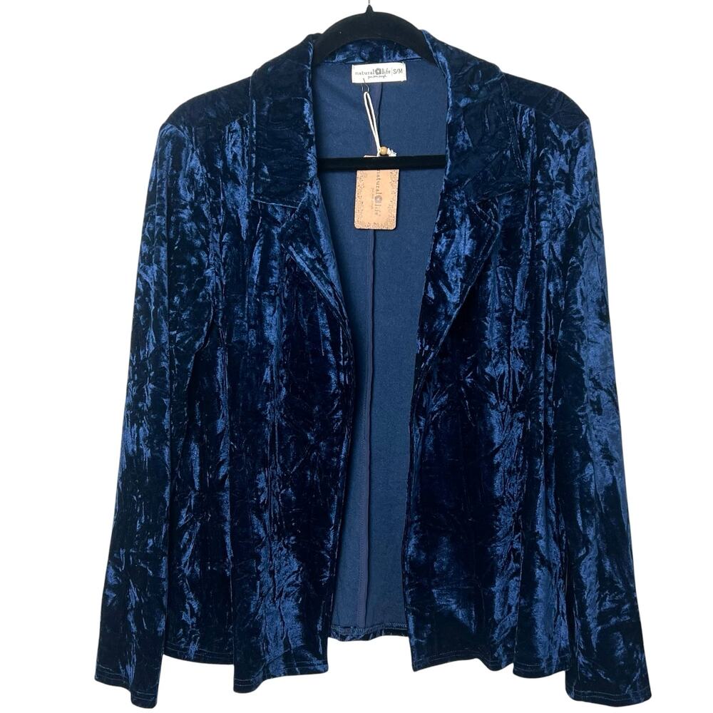 NWT Natural Life Lennon Crushed Velvet Open Blazer Navy Boho Whimsygoth Size S/M